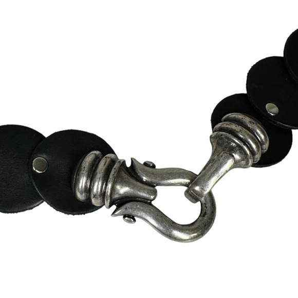 BB Simon Black Leather Belt XL Disc Grommet Stud Biker Moto Edgy Grunge - Picture 4 of 7